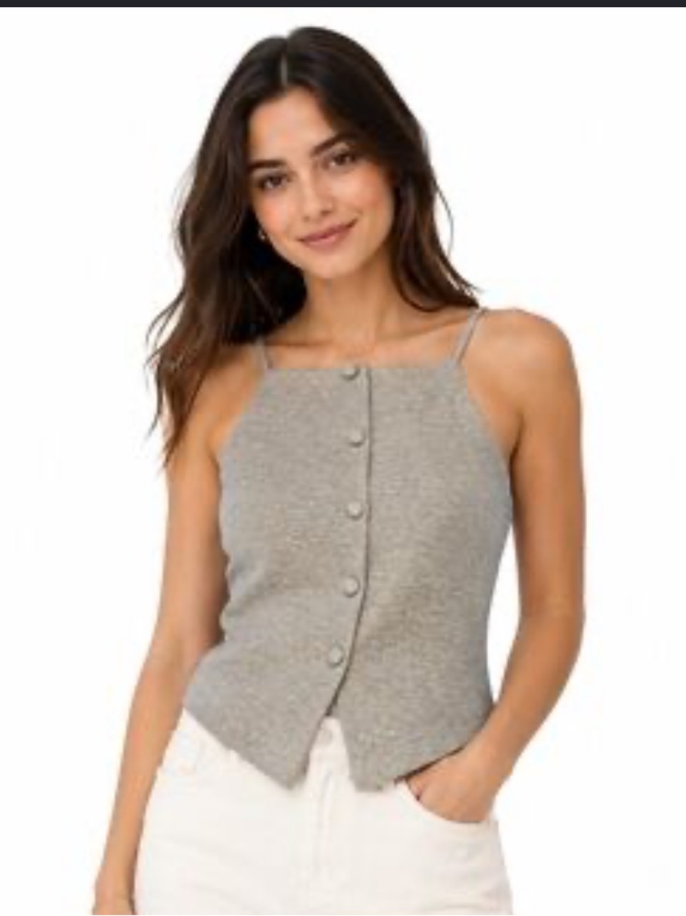 Zara Gray Knit Button-Front Tank